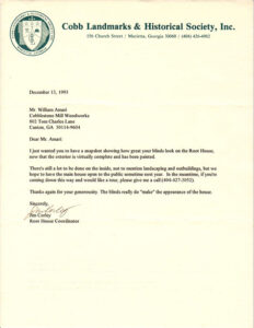 letter with Cobb Landmarks & Historical Society, Inc. letterhead